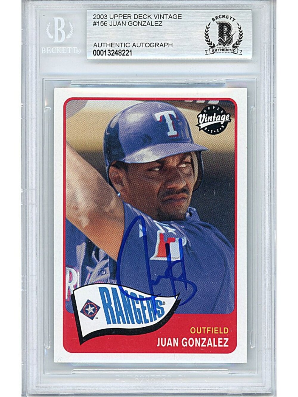 Juan Gonzalez Signed 2003 Upper Deck Vintage #156 Rangers BAS Slabbed Auto MLB